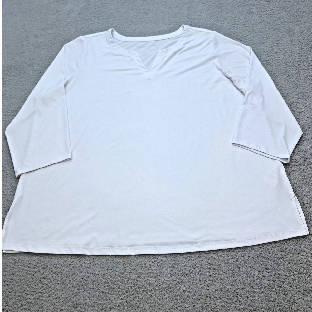 Susan Graver Top Womens 3X White Modern Essentials Liquid Knit V-Neck Tunic